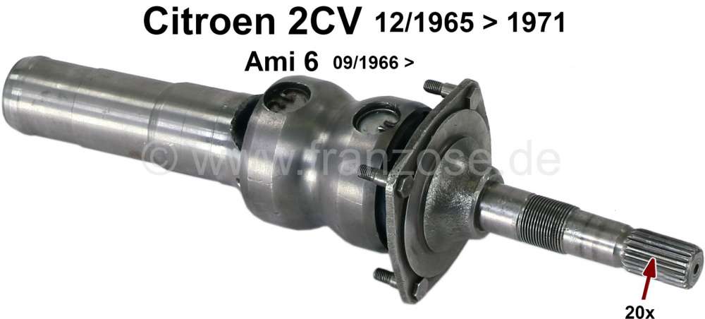 Citroen-2CV - Antriebswelle getriebeseitig. Passend für Citroen 2CV, von Baujahr 12/1965 bis 1971 + AMI