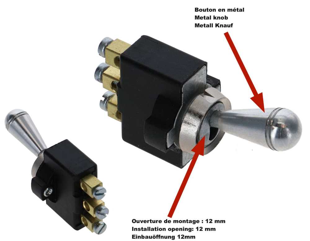 Renault - Kippschalter mit poliertem Kopf. Ausführung: Wechselschalter. 3x elektrischer Anschluss. 