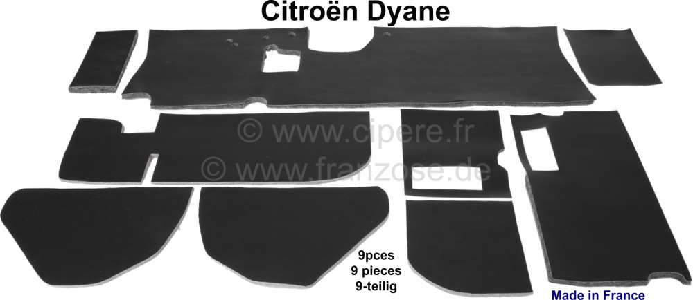 Citroen-2CV - Dämmbezug für die Stirnwand im Innenraum (9-teilig). Komplett für oben und unten. Passe
