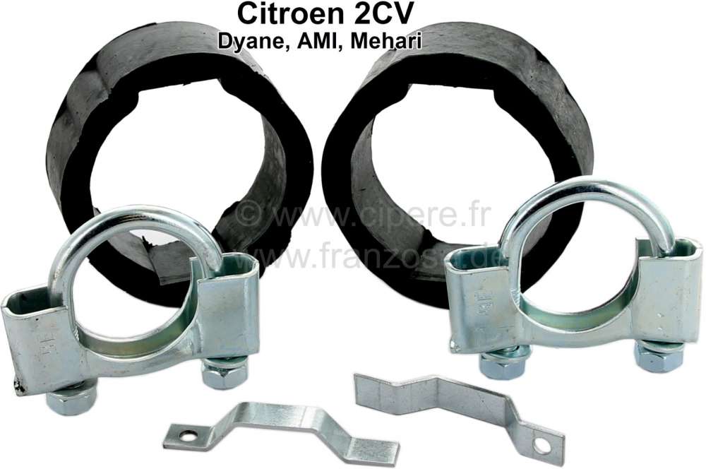 Citroen-2CV - 2CV6, Nachschalldämpfer Montagesatz. Passend für Citroen 2CV6 + 2CV4.