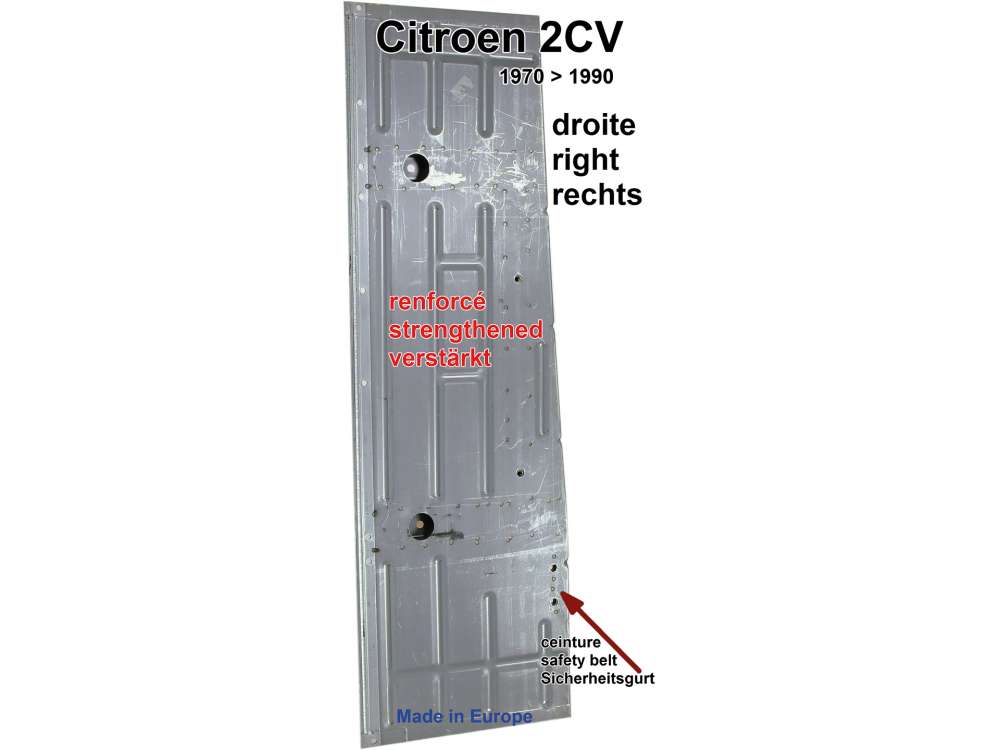 Citroen-2CV - 2CV, Bodenblech rechts. Verstärkte Ausführung (1,1mm Blech statt 0.7mm). Für Citroen 2C