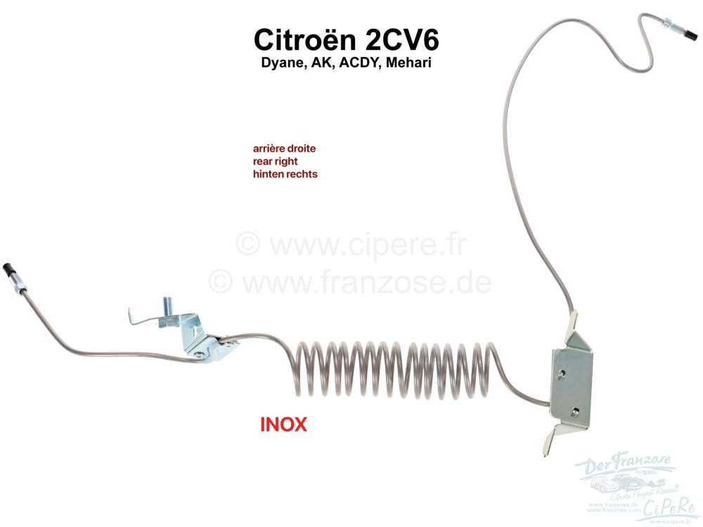Citroen-2CV - Bremsleitung aus Edelstahl. Verbindung von dem 3 Wege verbinder zu dem rechten hinteren Ra