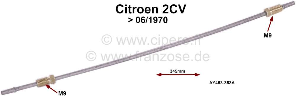 Citroen-2CV - Bremsleitung, passend für Citroen 2CV, bis Baujahr 06/1970. Verbindung von dem Hauptbrems