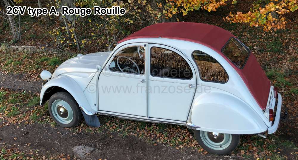 Peugeot - 2CV alt, Rolldach lang dunkleres rot (Rouille) mit großer Heckscheibe. Ausgelegt für 2CV