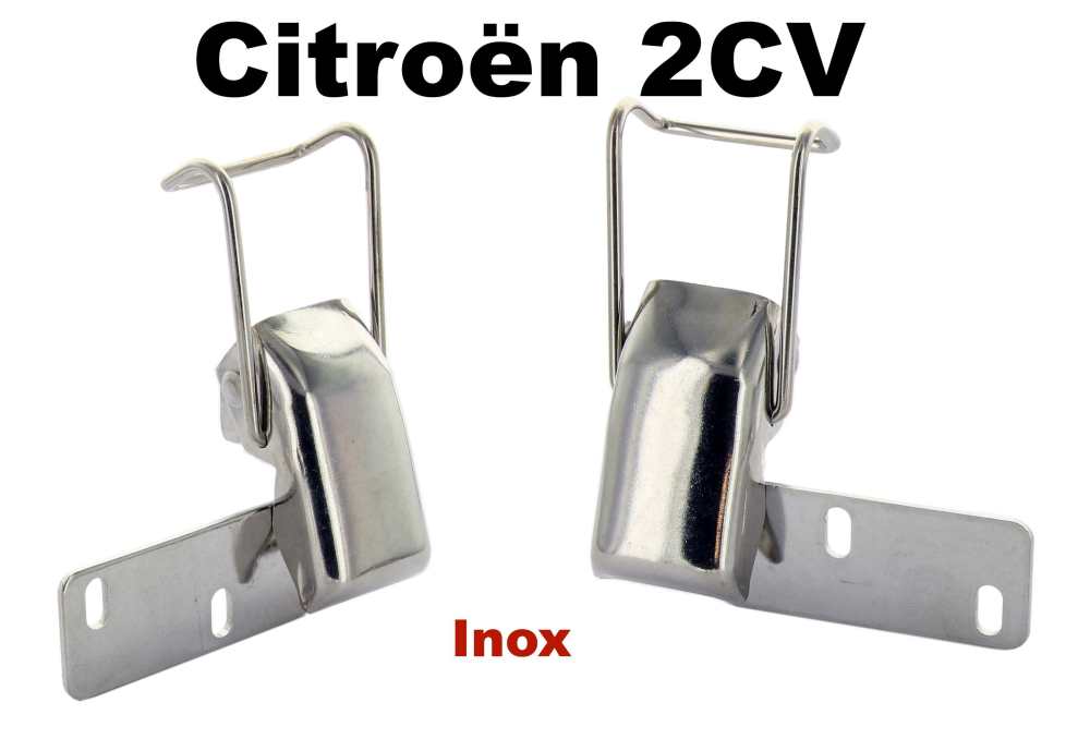 Citroen-DS-11CV-HY - 2CV, Rolldachverschluß links + rechts, (1 Paar). Nachfertigung aus Edelstahl. Sehr gute N