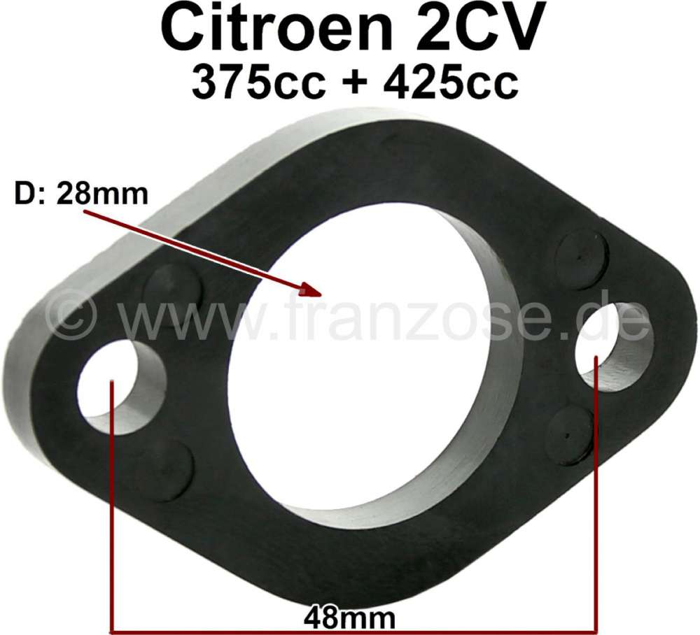 Citroen-2CV - Vergaserfußdichtung, Abstandsplatte. Verbaut in Citroen 2CV mit 375 + 425ccm mit runden V