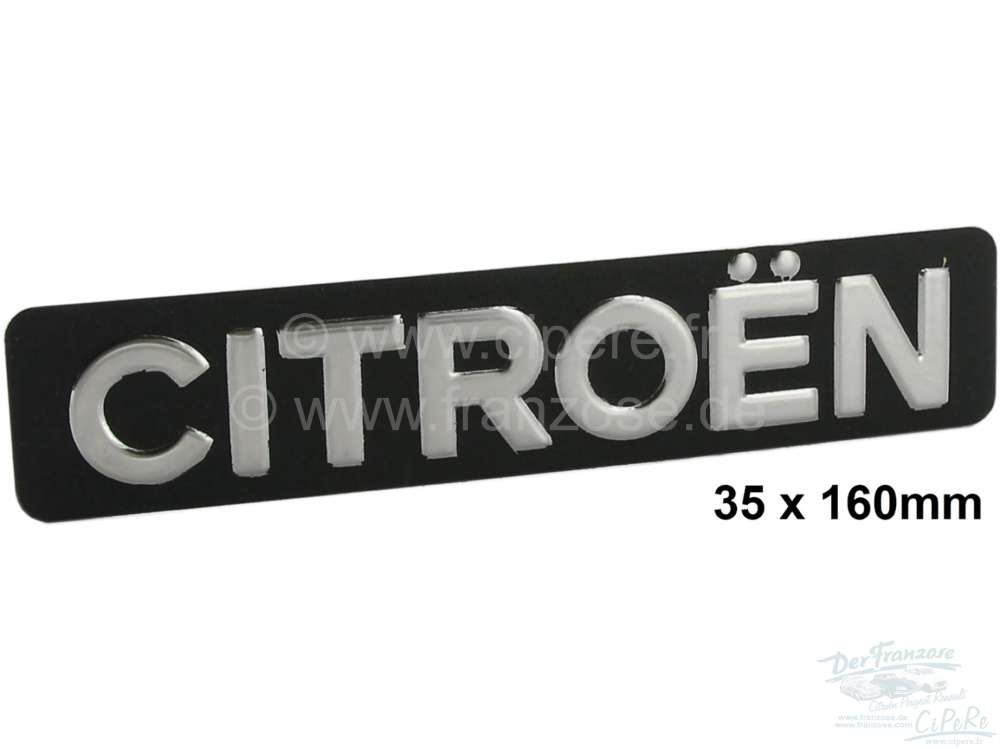 Citroen-DS-11CV-HY - 2CV, Kofferraumklappe. Emblem CITROEN aus Metall. Nachfertigung wie original, 35x160mm. Au