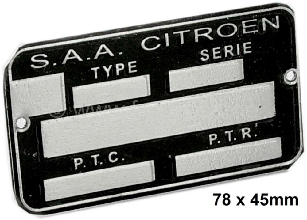 Citroen-DS-11CV-HY - Typenschild S.A.A Citroen. Diese Typenschilder wurden im 2CV, DS, 11CV, HY verbaut. Maße 