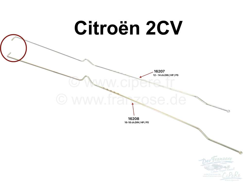 Citroen-2CV - Gasgestänge für Citroen 2CV + Dyane, zweite Version, 16-18PS.