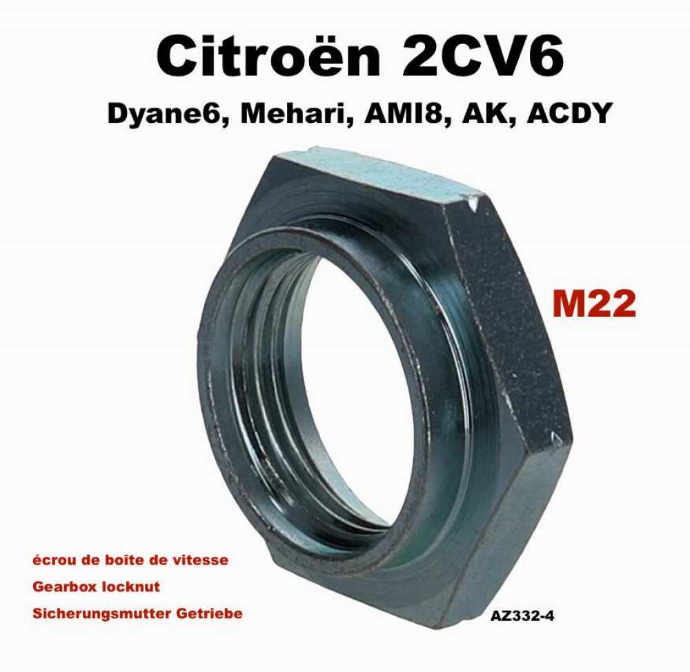 Citroen-2CV - Getriebemutter - Sicherungsmutter M22x1,5, hinter dem Lager der 3. Welle. Linksgewinde. Or