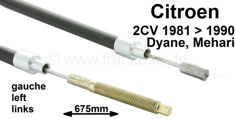 Citroen-2CV - Handbremsseil links (langes Seil). Passend für Citroen 2CV, Dyane, Mehari. Fahrzeuge mit 