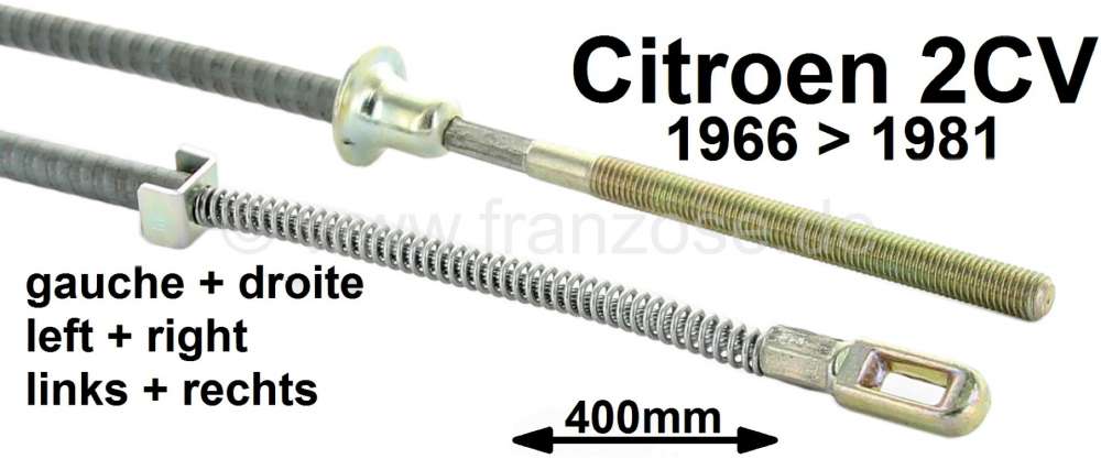 Citroen-2CV - Handbremsseil für Trommelbremse. Passend für Citroen 2CV, von Baujahr 1966 bis 1981. Lä
