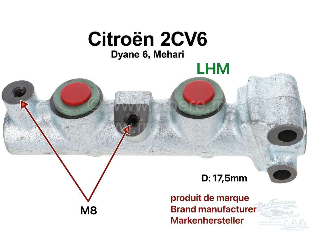 Citroen-2CV - Hauptbremszylinder, Bremssystem LHM. Zweikreisbremsanlage. Markenhersteller! Passend für 