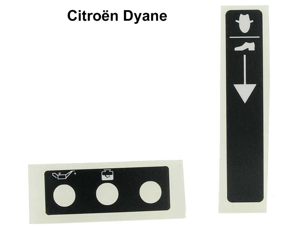 Citroen-2CV - Dyane, Armaturenbrett Aufkleber Set, für die Heizungsverstellung und die Kontrollleuchten