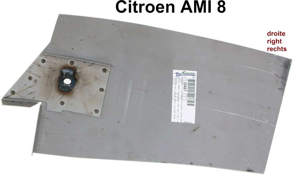 Citroen-2CV - AMI8, Radhaus hinten rechts (Innenkotflügel): Reparaturblech vorne, mit Verstärkung und 