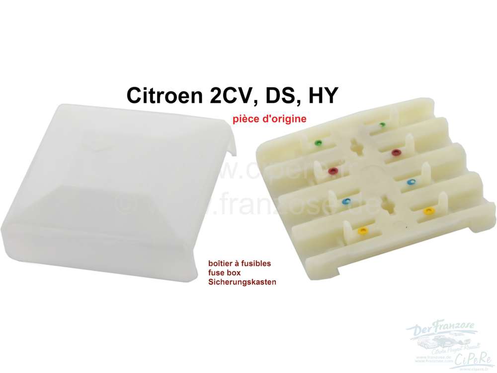 Citroen-2CV - Sicherungskasten mit Deckel. Farbe grau. Für 4 Glassicherungen. Original Citroen. Passend