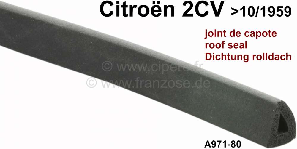 Citroen-2CV - 2CV alt, Rolldach, Windschutzscheibenrahmen: Dichtung (Ersatz Produkt) oben auf dem Rahmen