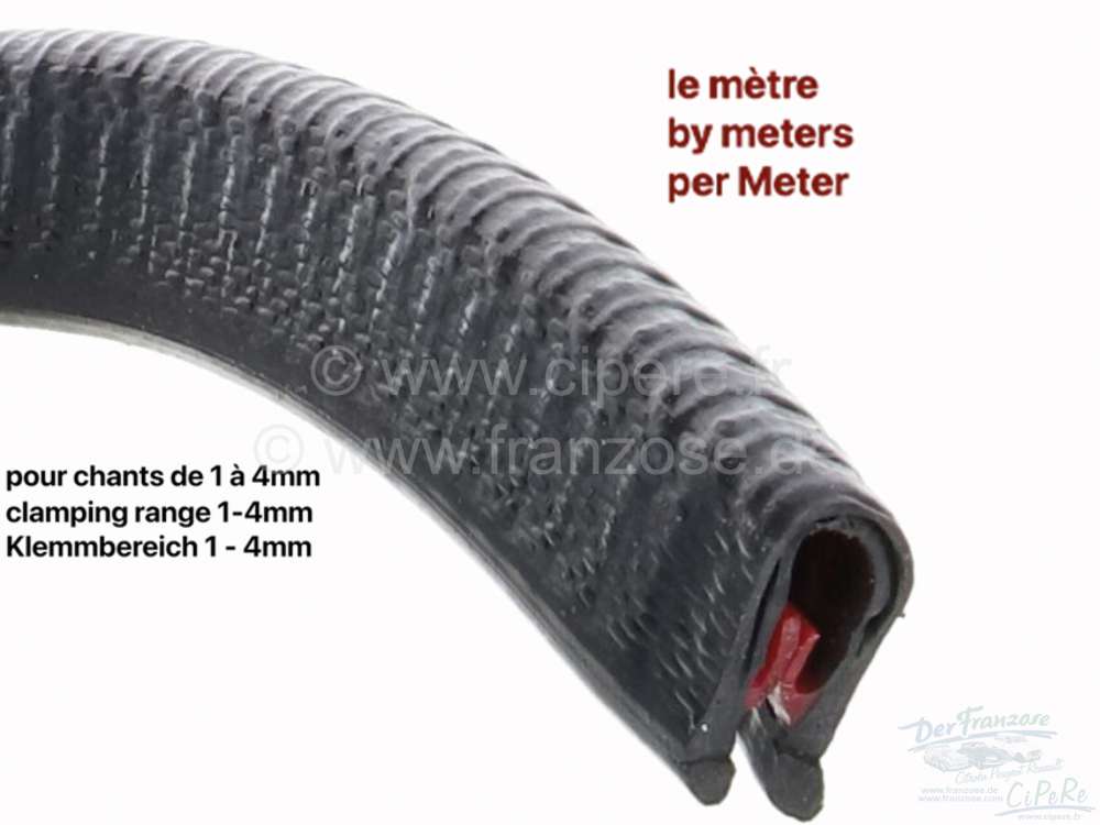 Kantenschutz, U-Profil universal. Per Meter, 13 mm breit. Für Klemmbereich  1-4mm. Farbe schwarz. Kundenzuschnitt-Rückg
