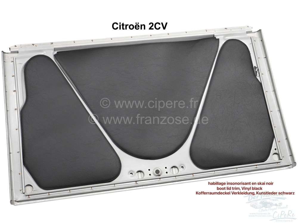 Citroen-2CV - 2CV, Kofferraumdeckel Verkleidung (3 teilig). Kunstleder schwarz. Die Verkleidung muss ein