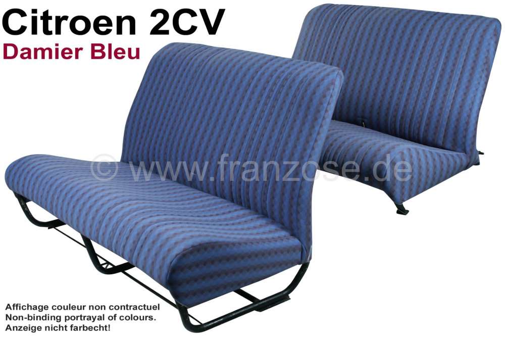 Citroen-2CV - Sitzbankbezug 2CV, für 1 Sitzbank vorne + 1 Sitzbank hinten. Stoff: Damier Bleu (Stoff mi