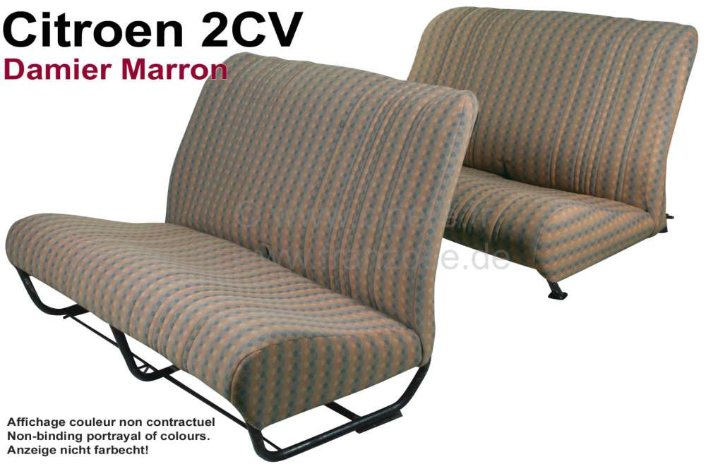 Citroen-2CV - Sitzbankbezug 2CV, für 1 Sitzbank vorne + 1 Sitzbank hinten. Stoff: Damier Marron (Stoff 