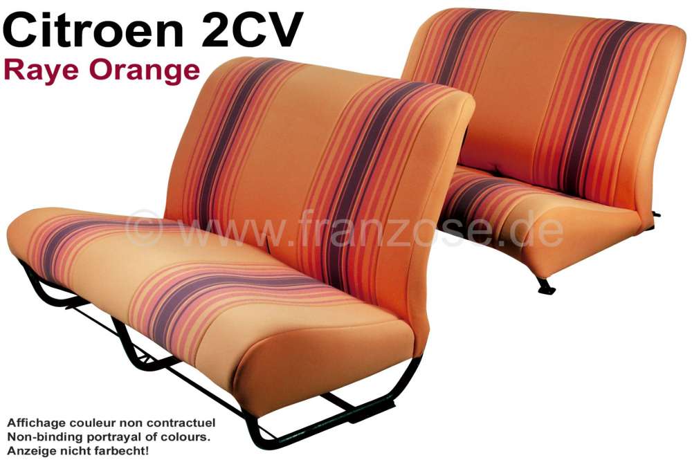 Citroen-2CV - Sitzbankbezug 2CV, für 1 Sitzbank vorne + 1 Sitzbank hinten. Stoff: (Raye Orange) in den 