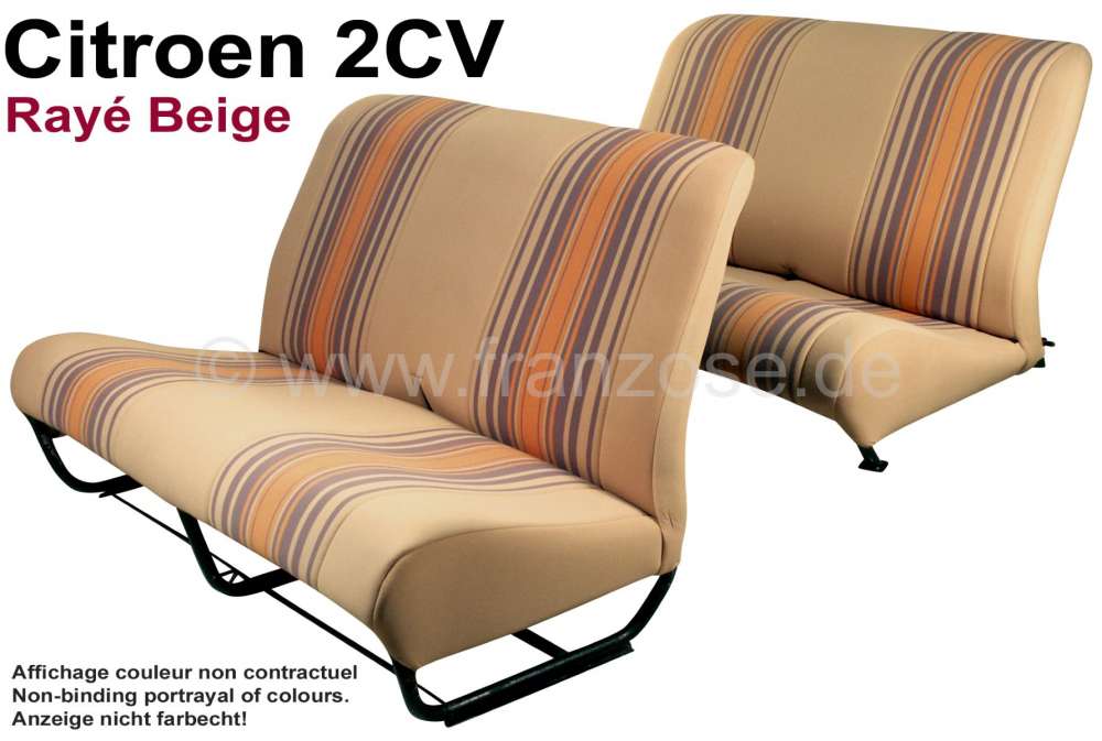 Citroen-2CV - Sitzbankbezug 2CV, für 1 Sitzbank vorne + 1 Sitzbank hinten. Stoff (Beige Raye 1666) in d