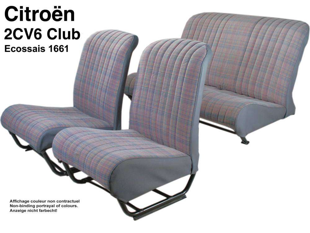 Citroen-2CV - Sitzbezug 2CV6 Club, vorne + hinten. Symetrische Rückenlehne. Stoff (Ecossais 1661) in bl