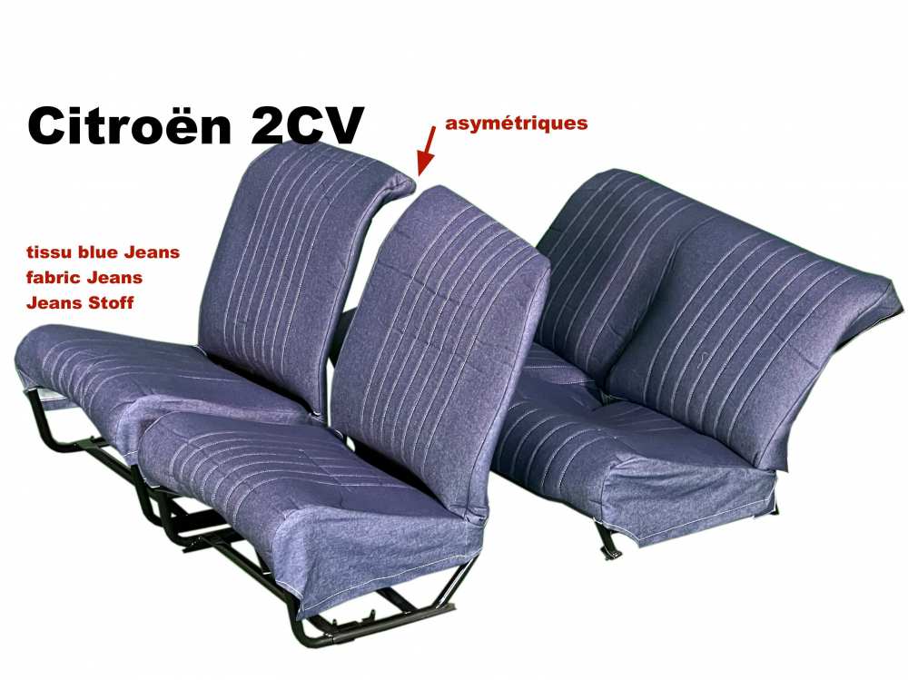 Citroen-2CV - Sitzbezug 2CV6 vorne + hinten. Asymetrische Rückenlehne. Stoff Jeans (dunkelblau, echter 