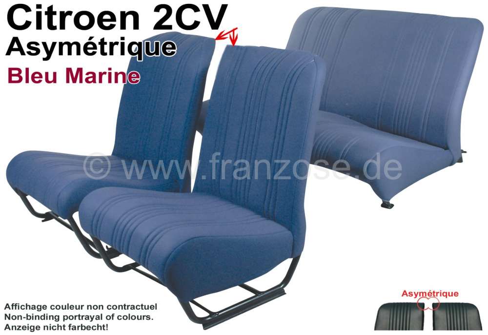 Citroen-2CV - Sitzbezug 2CV vorne + hinten. Asymetrische Rückenlehnen. Stoff in dunkelblau (Bleu Marine