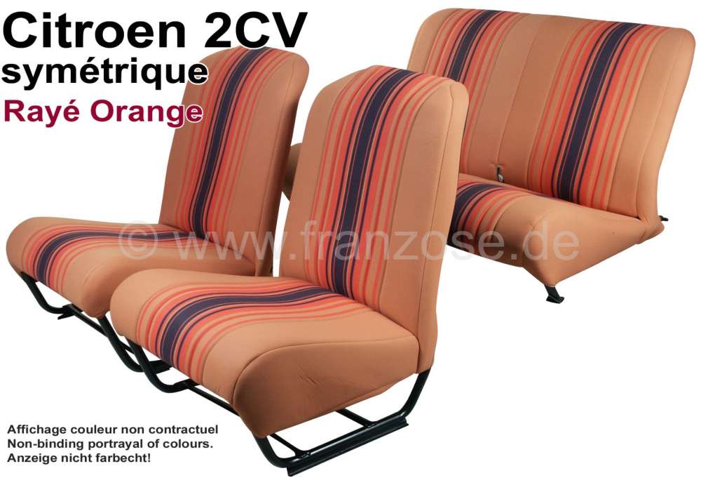 Sitzbezug 2CV vorne + hinten. Symetrische Rückenlehnen. Stoff: (Raye  Orange) in den Farben orange - braun gestreift. F�