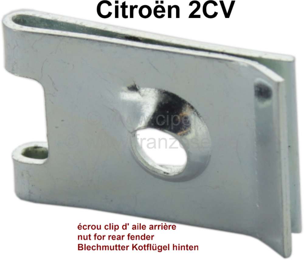 Citroen-2CV - 2CV, Kotflügel hinten, Blechmutter verzinkt. (Aufschiebemutter, Befestigung Kotflügel am
