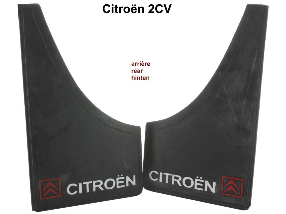 Citroen-2CV - 2CV, Kotflügel vorne, Schmutzfängersatz (2 Stück) mit Logo. Aus Gummi, das Logo ist erh