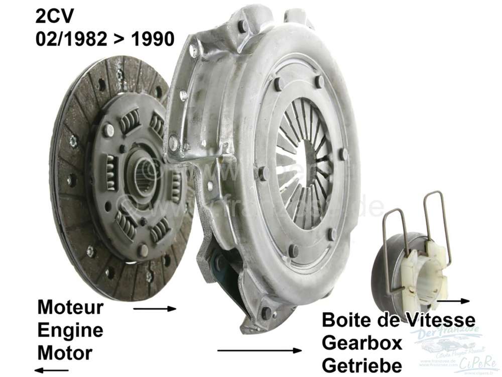 Citroen-2CV - Kupplung komplett, für Citroen 2CV6, von Baujahr 02/1982 bis 1990 (mit Torsionsfedern). D