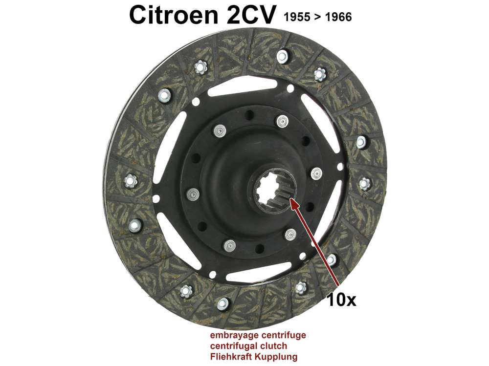 Citroen-2CV - Kupplung Mitnehmerscheibe für 2CV, von Baujahr 1955 bis 1966. 10 Zähne. Durchmesser: 160