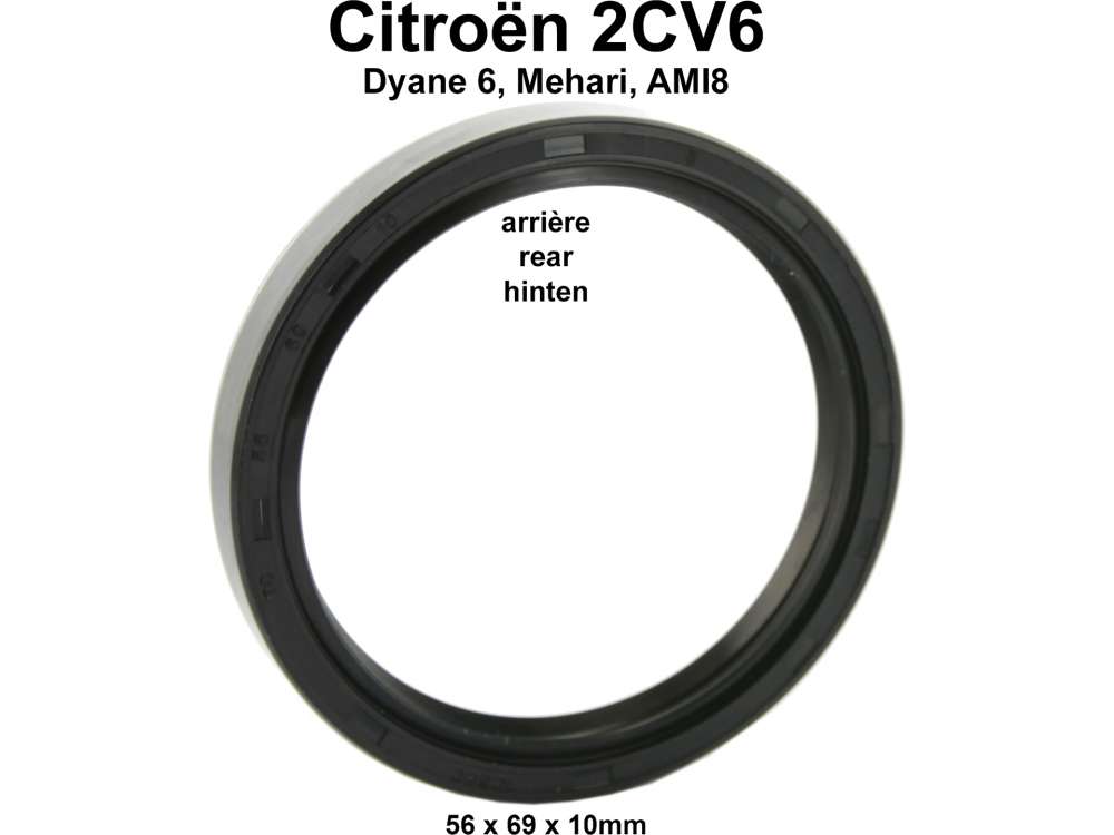Citroen-2CV - Simmerring Kurbelwelle hinten, für Citroen 2CV6. Maße: 56x69x10mm. Nachbau