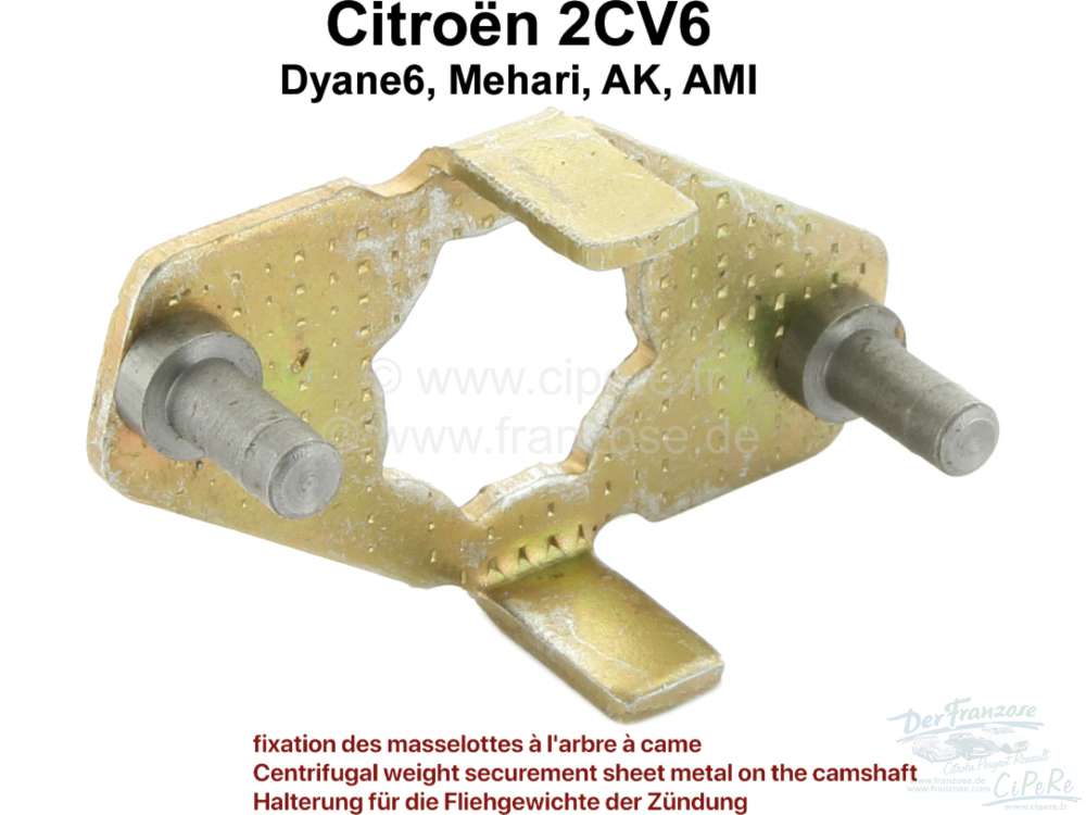 Citroen-2CV - Zündung: Fliehgewicht Befestigungsblech auf der Nockenwelle. Passend für Citroen 2CV6.