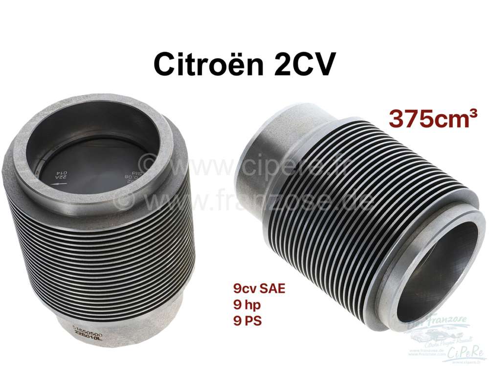 Alle - Kolben + Zylinder (2 Stück) für Citroen 2CV (9 PS, 375ccm). Citroen AZ. Incl. Kolbenring