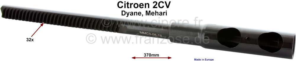 Citroen-2CV - Zahnstange Lenkung, ab Orga Nr. 2276. Passend für Citroen 2CV. 32 Zähne. Gesamtlänge: 3