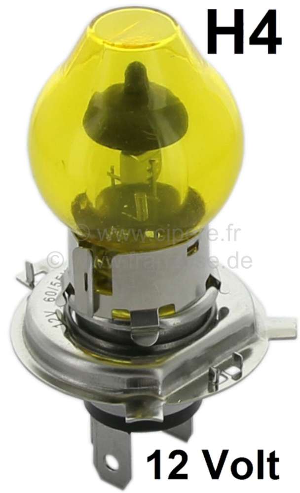 Glühlampe 12 Volt, H4, 55/60 Watt, in gelb!!! Nicht zulässig im  Geltungsbereich der StVO. Bestehend aus 1x H4 Lampe +