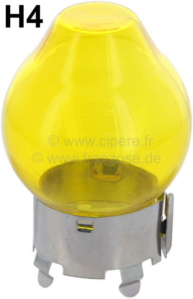 Renault - Glühlampe 12 Volt. H4, Glaskolben (Kappe) gelb für H4 Lampe. Der Glaskolben wird über d