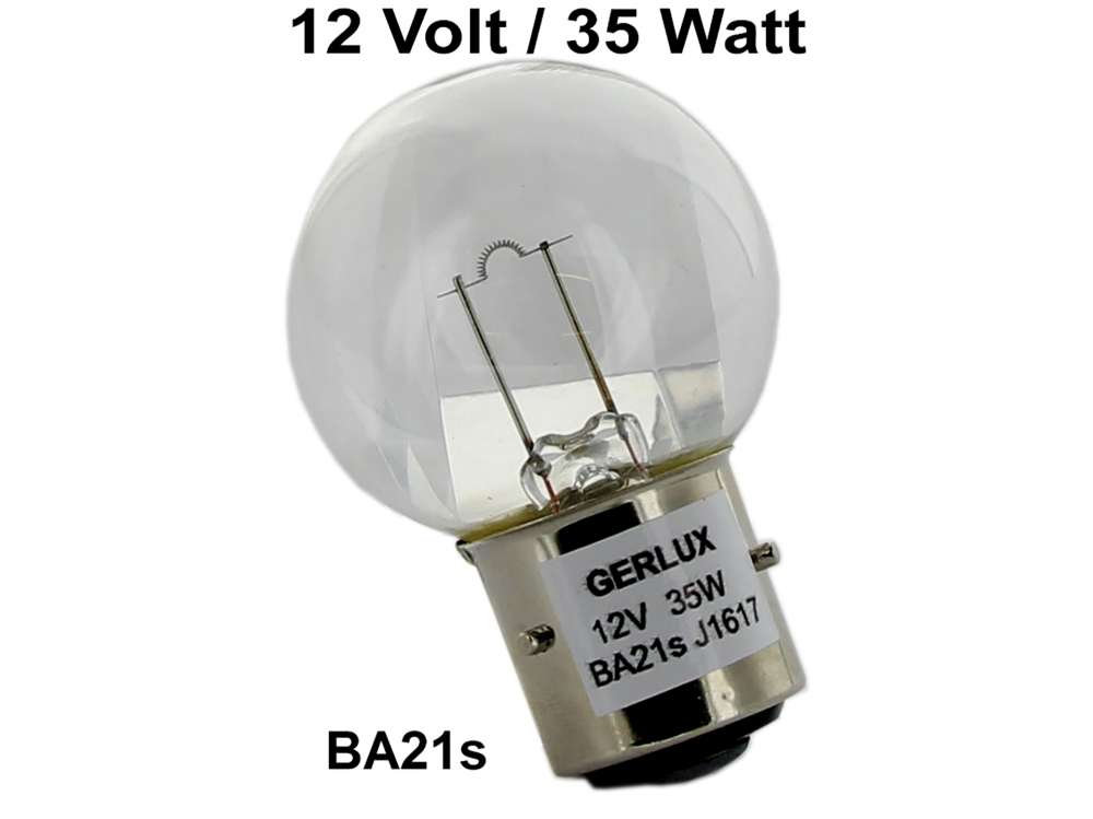 Glühlampe 12 Volt, 35 Watt, klar, Sockel mit 3 Stiften, Ba21s.
