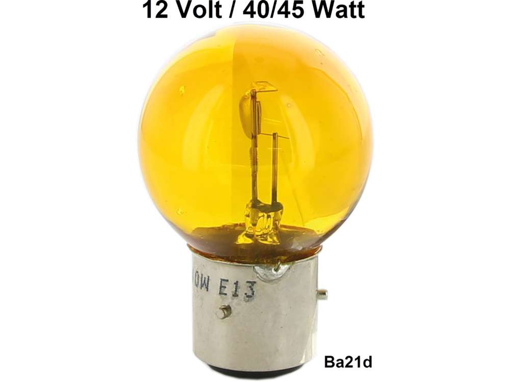 Alle - Glühlampe 12 Volt, 40/45 Watt, gelb, Sockel mit 3 Stiften, Ba21d,