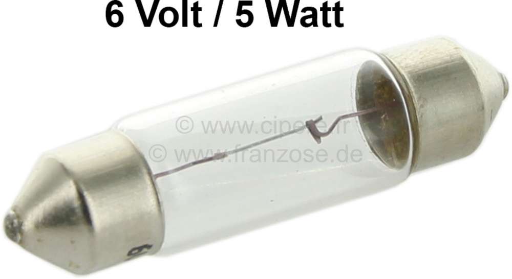 Peugeot - Soffitte 6 Volt, 5 Watt. 11x43mm. Sockel SV8.5