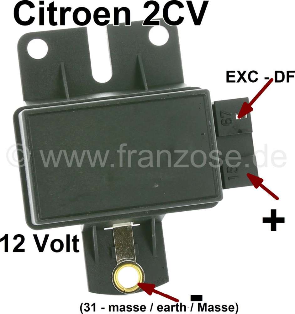 Citroen-2CV - Lichtmaschinen Laderegler elektronisch, zum anschrauben. 12 Volt. Passend für Citroen 2CV