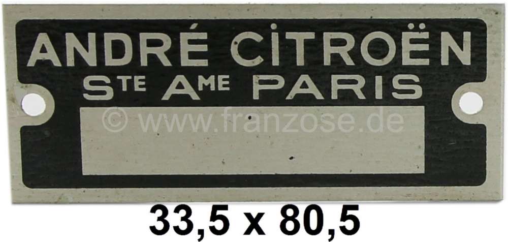 Citroen-2CV - Typenschild Motor, schwarz. Passend für Citroen, 2CV (alte Version), 11CV, HY, DS.
