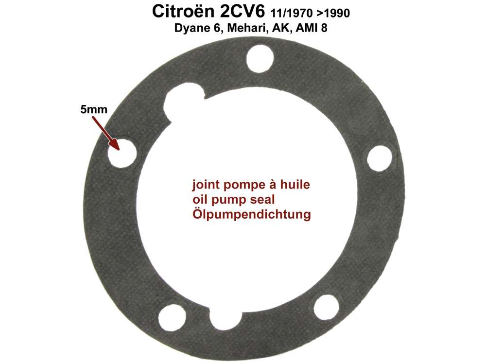 Citroen-2CV - Ölpumpendichtung (Papierdichtung) für Citroen 2CV6, ab Baujahr 11/1970. Befestigungslöc
