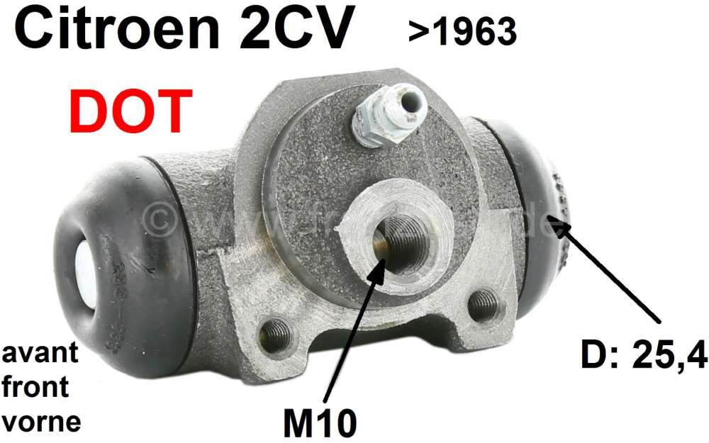 Citroen-2CV - Radbremszylinder vorne, Bremssystem DOT. Passend für Citroen 2CV, bis Baujahr 1963. Kolbe