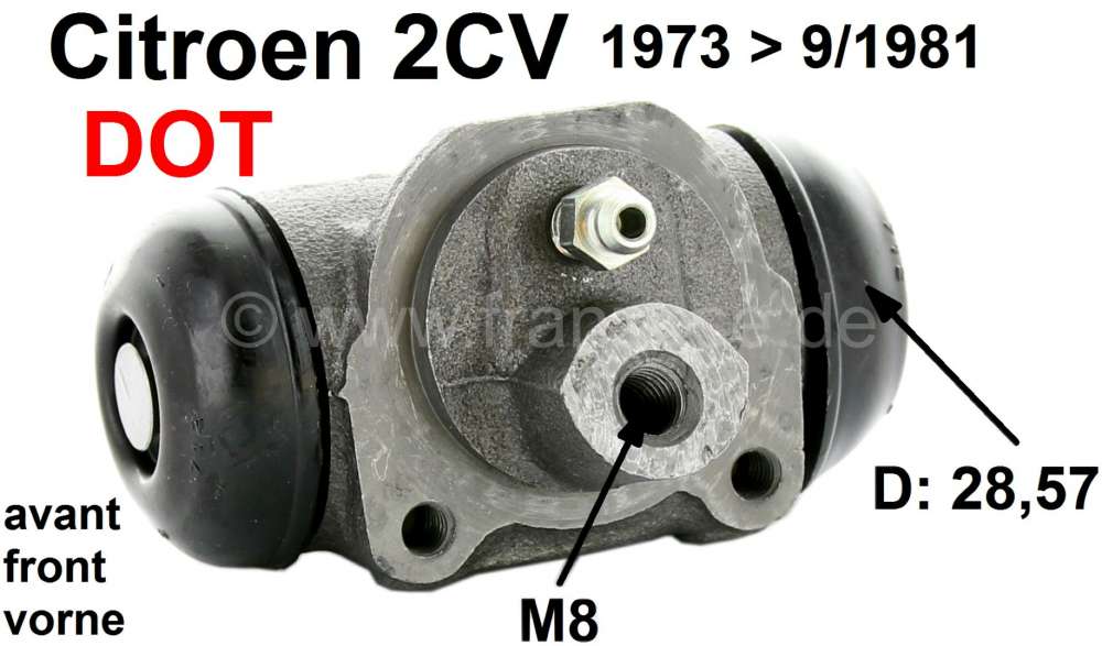 Citroen-2CV - Radbremszylinder vorne, Bremssystem DOT. Passend für Citroen 2CV, von Baujahr 1973 bis 9/