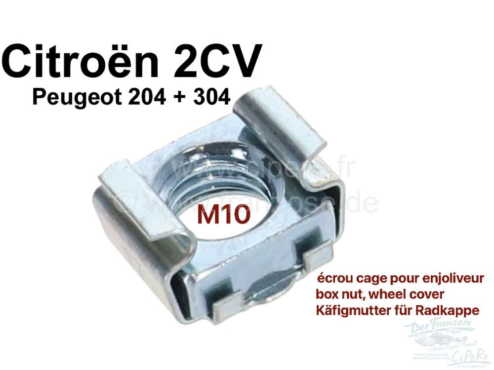 Citroen-2CV - Käfigmutter für die Befestigung der Radkappe, passend für Citroen 2CV, Peugeot 204 + 30